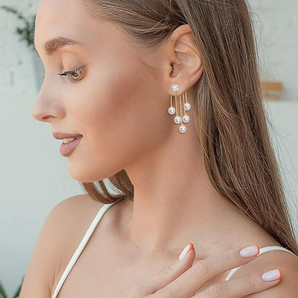 ORUYROP Pearl Drop Earrings for Women Long Pearl Earrings for Women Chandelier Pearls Earrings Prom Earrings Jewelry for Women