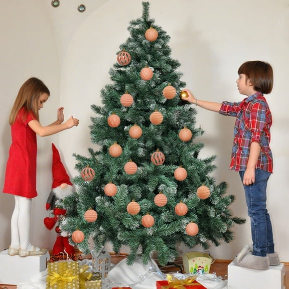 Under $1 PEONAVET Velvet Christmas Balls 12 Pcs Flocked Christmas Tree Ornaments Set 2.36 Inch Handmade Xmas Tree Bulbs for Wedding Anniversary Party Decorations(Rose Gold)