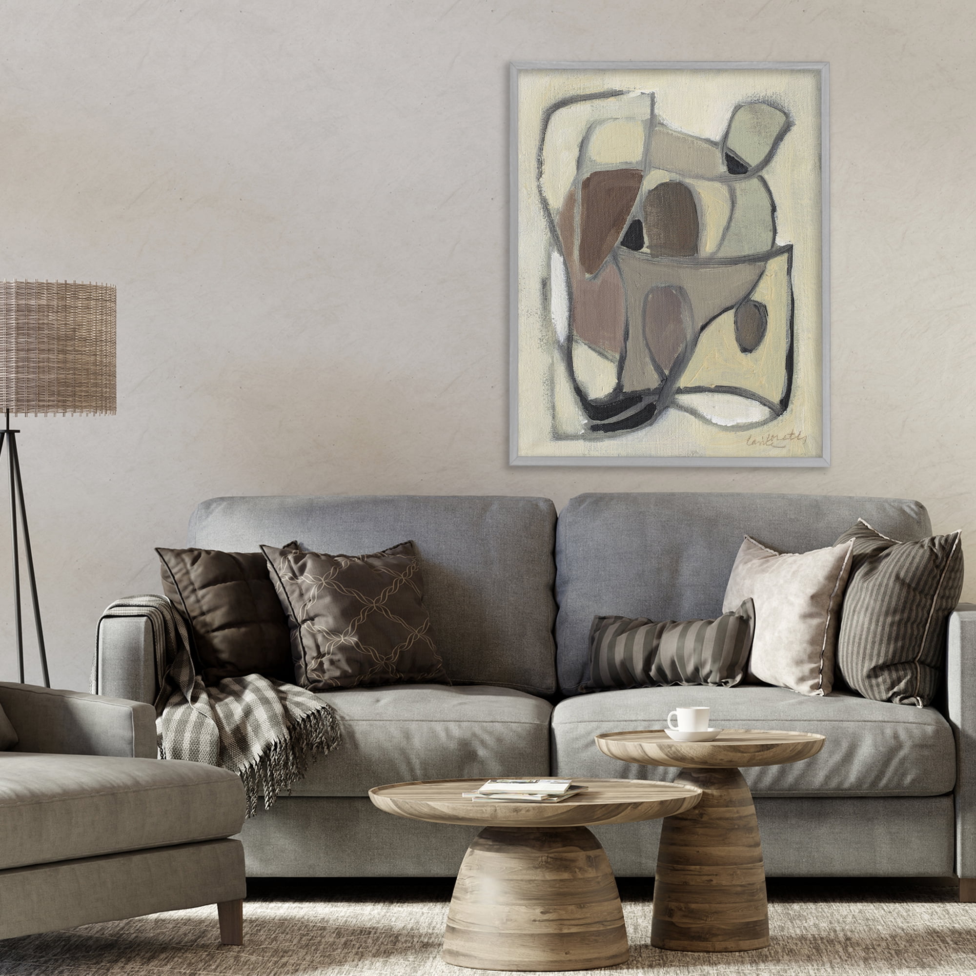 Stupell Industries Rustic Curved Shapes Abstract Gray Framed Giclee Art, design by Lanie Loreth