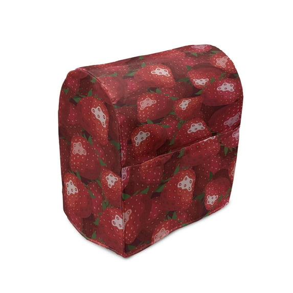 Summer Stand Mixer Cover, Fruit Theme Illustration Strawberries Pattern Vibrant Ripe Juicy Organic Food, Kitchen Appliance Organizer Bag Cover with Pockets, 5 Quarts, Jade Green Red, by Ambesonne