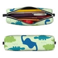 thumbnail image 2 of Yiaed Cute Dinosaur Blue Green Print Leather Pencil Case - Leather Pen Pencil Holder - Elegant & Practical Pencil Pouch for Work & Office, 2 of 7
