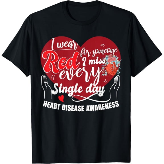 I Wear Red Heart Disease Awareness T-ShirtMen and women, Black T-shirt, size: Extra large