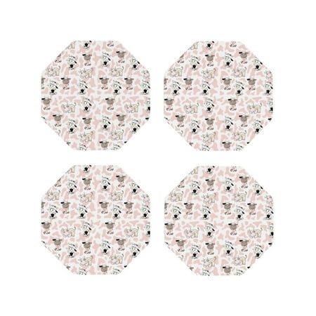 

Matuu Cute Cartoon Cows for Cup Coasters Set of 4 Leather Coasters Desk Coasters for Office Measures 4” x 4”-Octagon