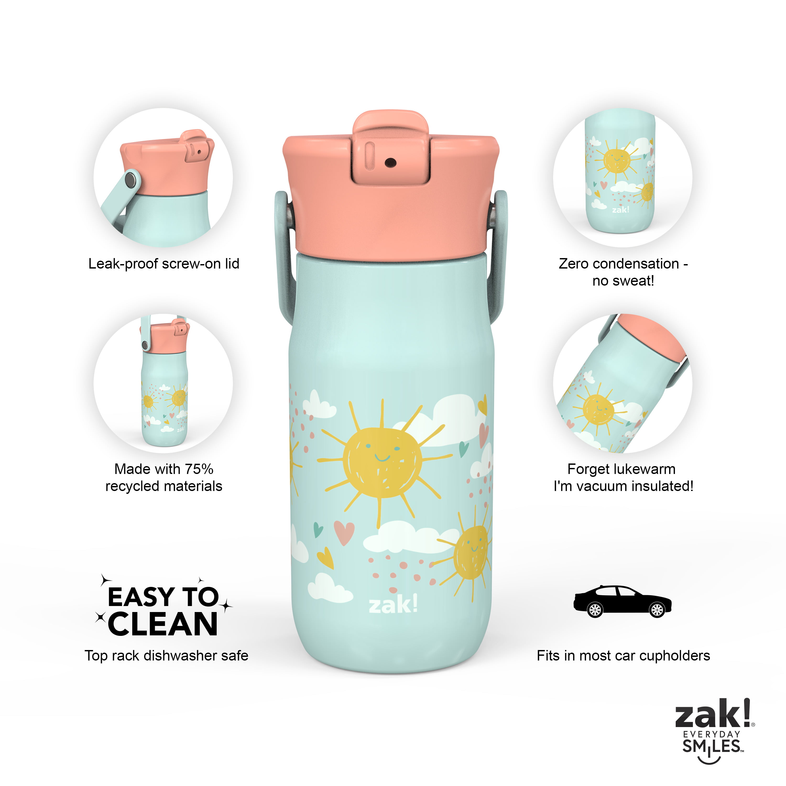 Zak Designs 14oz Stainless Steel Kids' Water Bottle with Antimicrobial  Spout 'Safari' in 2023