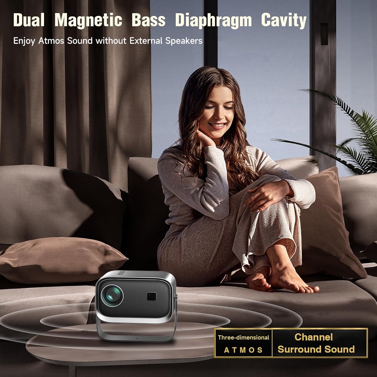 SGV Projector with WiFi and Bluetooth, 1080P Support Portable Projector, Auto Keystone and Electric Focus