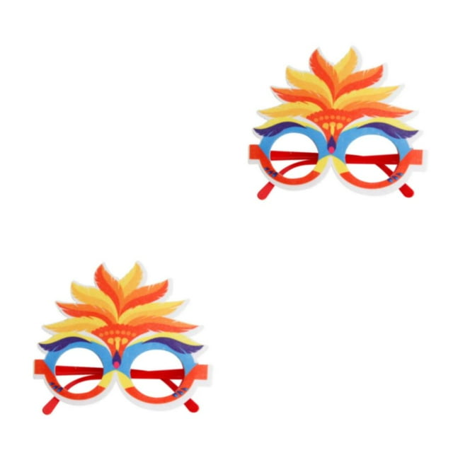 Wosthever Marco de anteojos de pluma DIY, gafas decorativas de carnaval, bola divertida, suministros para fiesta de disfraces, gafas amarillas Amarillo naranja 2piezas