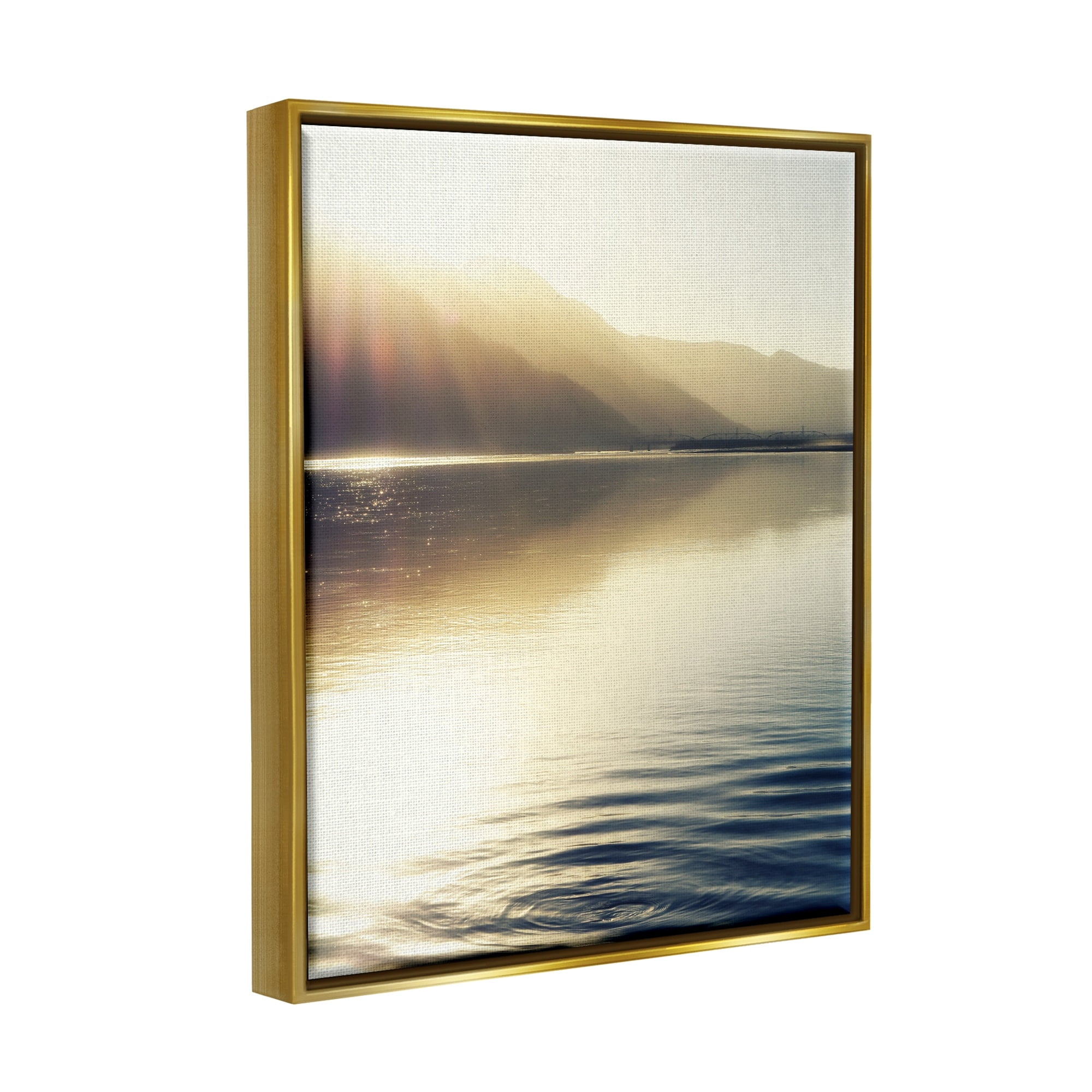 Stupell Industries Quiet Mountain Lake Water Ripples Sunrise Rays Photograph Metallic Gold Floating Framed Canvas Print Wall Art, Design by Savanah Plank