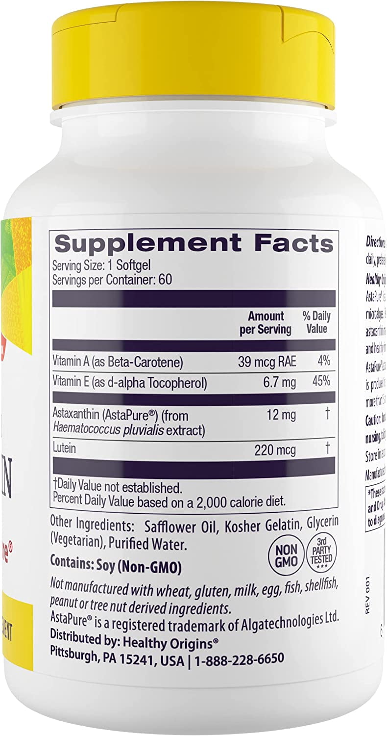 Healthy Origins Astaxanthin Triple Strength Softgels, 12 Mg, 60 Ct