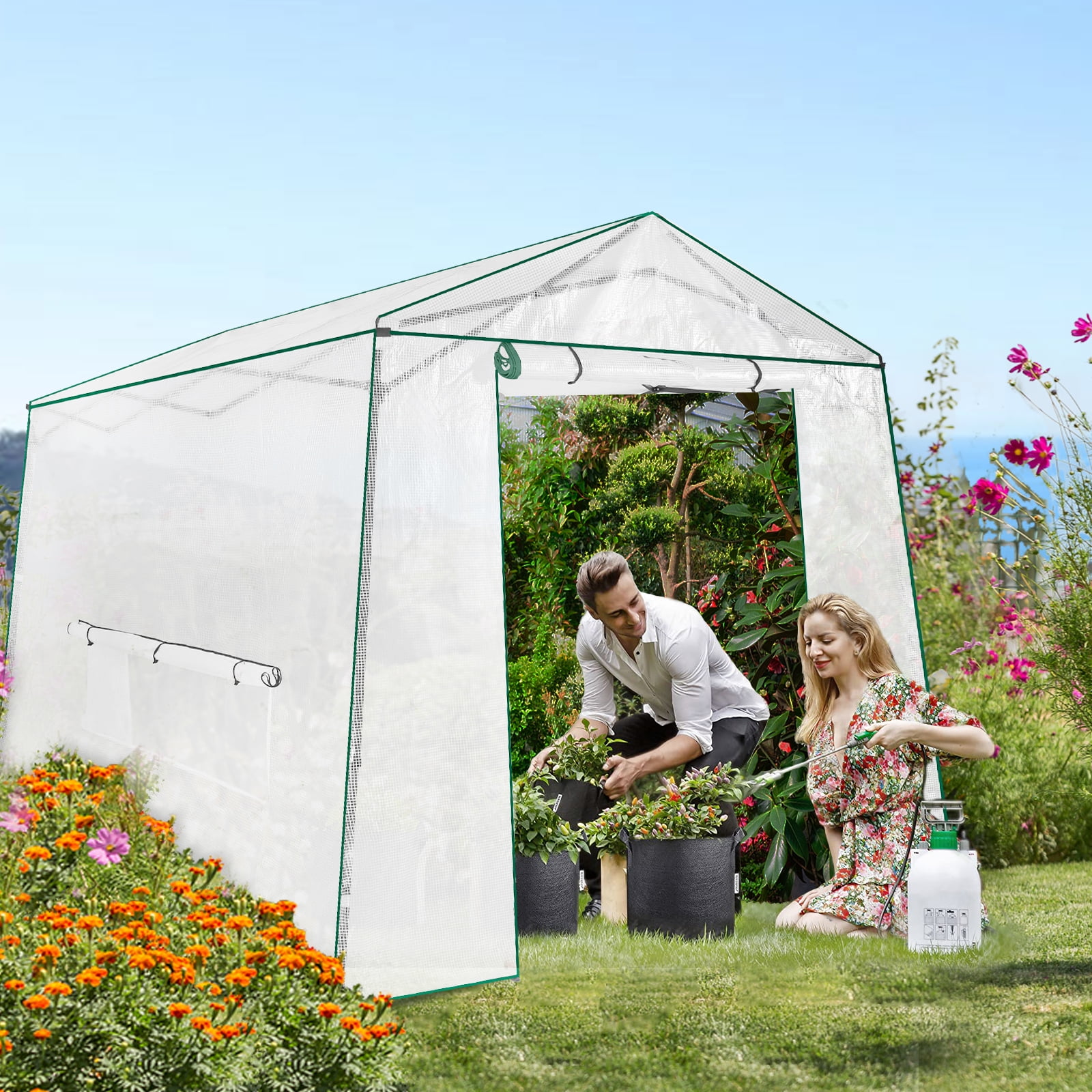 Meetleisure 6.9 FT x 8.5 FT x 7.2 FT Pop-up Outdoor PVC Greenhouse, White