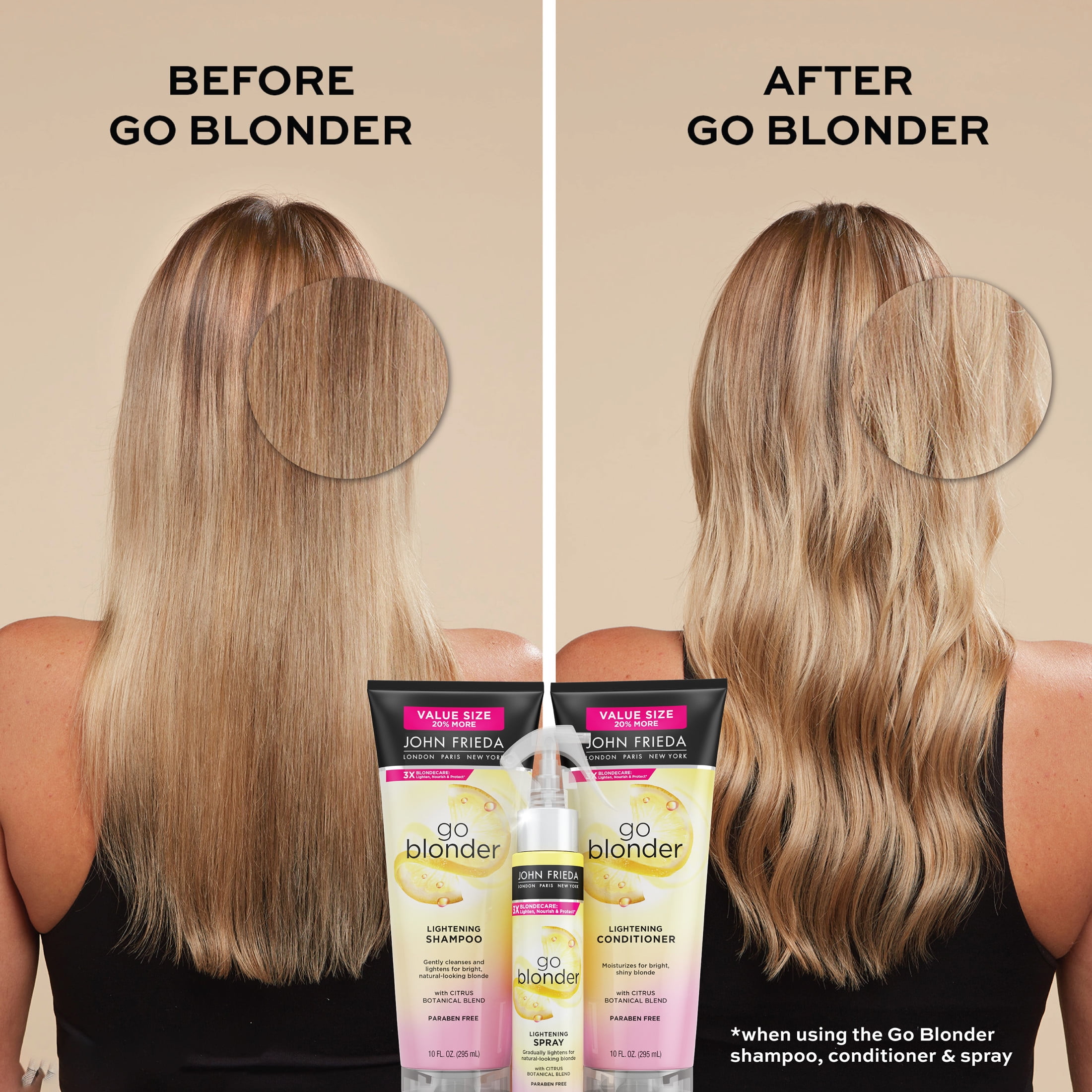 John Frieda Go Blonder Lightening Womens Shampoo for Blonde ColorTreated Hair, Vegan Friendly, 10 oz(图4)
