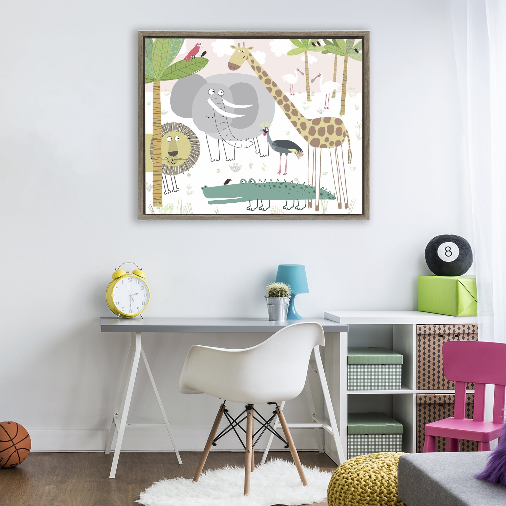 Stupell Industries Safari Animals Out and About Brown Framed Floater Canvas Wall Art, design by Carla Daly