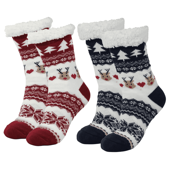 SOMER 2 Pairs Christmas Socks for Women Fuzzy Socks Grip Cozy Cute Warm Non Slip Winter 2025