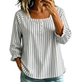 thumbnail image 2 of CLOISE Womens 3/4 Sleeve Tops Lantern Sleeve Shirts Loose Striped Crew Neck Pullover Casual Fall Clothes White L, 2 of 8