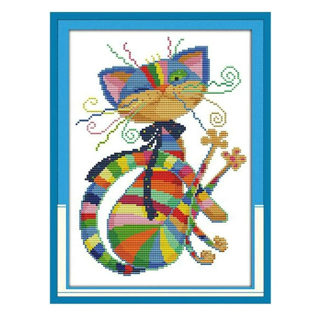 Kit de punto de cruz con estampado y contado para hacer tú mismo: patrones de gatos coloridos, regalos hechos a mano 11CT 32x42cm
