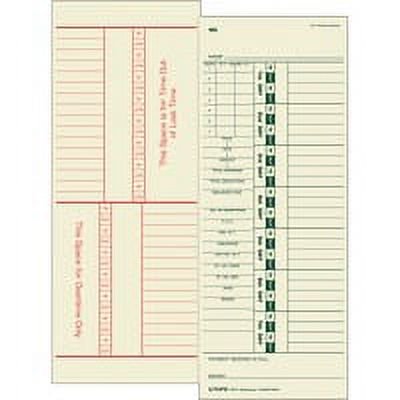 TOPS Numbered Days/Full Payroll Time Cards - Double Sided Sheet - 3.50\\" x 9\\" Sheet Size - Yellow - Manila Sheet(s) - Green, Red Print Color - 500 / Box
