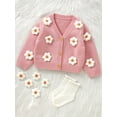 thumbnail image 4 of Yunliwuli Baby Girl Cardigan, Long Sleeve V Neck Button Closure Flower Winter Warm Knit Sweater Infant Clothes, 4 of 10