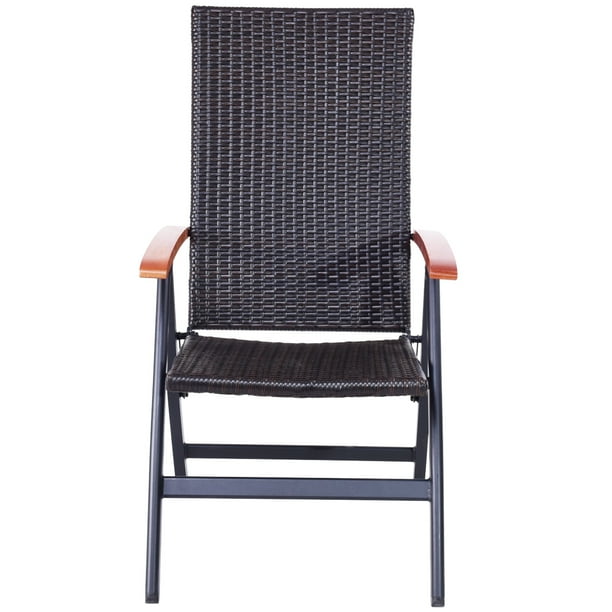 Patiojoy Folding Back Adjustable Rattan Wicker Lounge Chair Sofa
