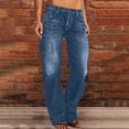 thumbnail image 2 of Women's Distressed Jeans Mid Rise Stretchy Straight Leg Denim Pants Classic Vintage Slimming Denim Trousers Pants Loose Casual Street Wear, 2 of 5