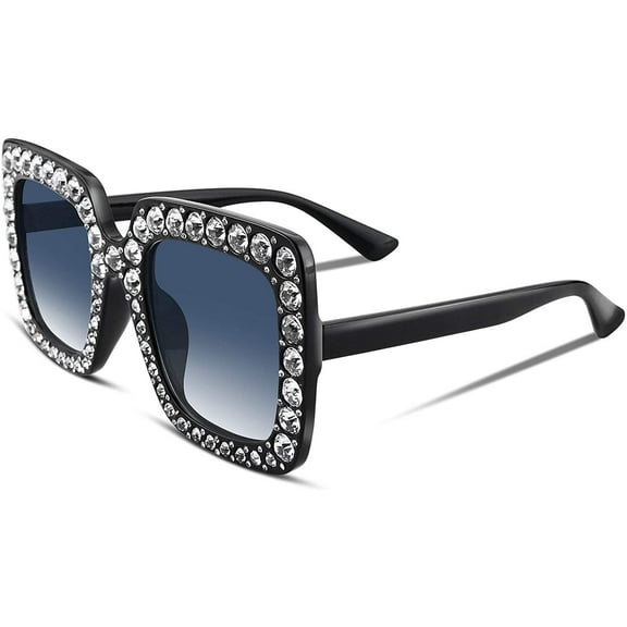 2 Pairs Women Sparkling Crystal Sunglasses Oversized Square Thick Frame B2283