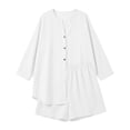 thumbnail image 4 of Gamivast Two Piece Outfits Womens Linen Long Sleeve Button Down Tunic Linen Tops and Elastic Waist Casual Linen Shorts Lightweight Breathable Skin Friendly Summer Beach Tropical Holiday Lounge Outfit, 4 of 8