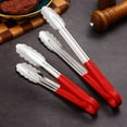 thumbnail image 3 of Stainless Steel Food Tongs 304 Grade | Heavy Duty BBQ Grill Bread Sandwich Clip with Red Handle | Rustproof, Heat-Resistant, Secure Grip, Large Serving Utensil for Kitchen, Buffet, Party, Restaurant, 3 of 9
