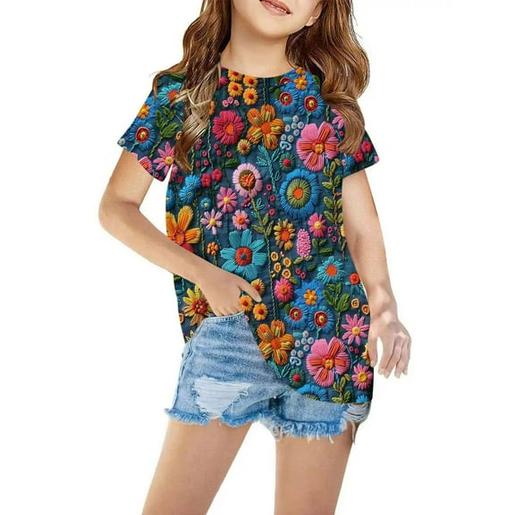 Odeerbi Kids Boys Girls Christmas T-shirt Christmas Print Casual Short Sleeve Tops Shirt Kids Clothes Multicolor