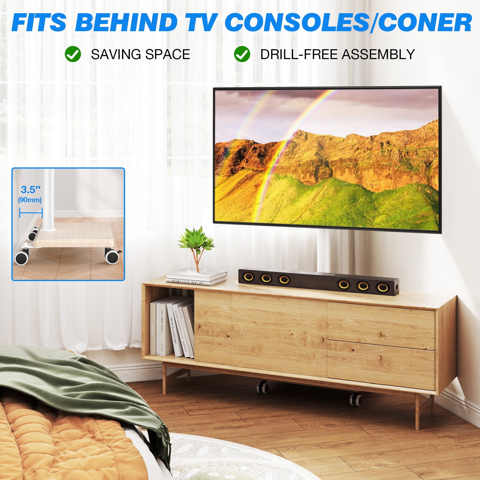 Universal Rolling TV Stand with Swivel Tilt, TV Mount Stand for 32-60 Inch Screens, Corner TV Stand with Height Adjustable Entertainment Wall Shelves