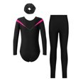 thumbnail image 2 of TiaoBug Gymnastics Leotard for Girls Long Sleeve Dance Unitard Biketard with Leggings Hair Band Set Hot Pink&Black 6, 2 of 5