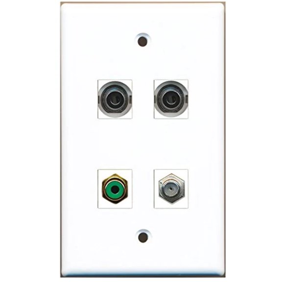 RiteAV - 1 Port RCA Green 1 Port Coax Cable TV- F-Type 2 Port 3.5mm Wall Plate