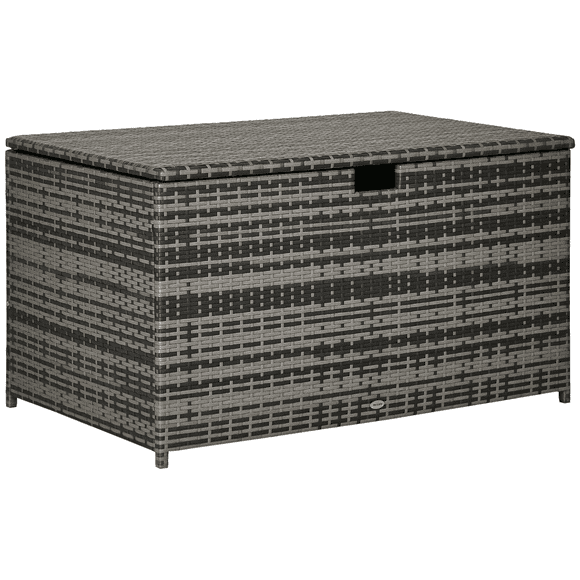 Outsunny 113 Gallon Rattan Deck Box with Lid and Handle, Grey