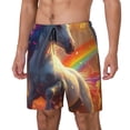 thumbnail image 1 of Bingfone Arc-en-Ciel Coucher de Soleil Nuage Cheval Blanc pour Hommes Maillot de Bain Double Couche avec Doublure, Style à Cordon avec Poches Short de Plage Maillot de Bain Homme-3TG, 1 of 6