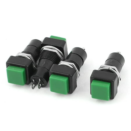 Square Push Button - 4 Pcs SPST OFF(ON) NO Green Momentary Square Push Button Switch