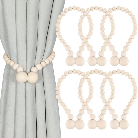 Magnetic Curtain Tiebacks, Curtain Tie Backs for Curtains 6 Pack, Wood Bead Curtain Tiebacks, Curtain Holders for Boho Bedroom Decor, Baby Nursery Decor, Farmhouse Decor