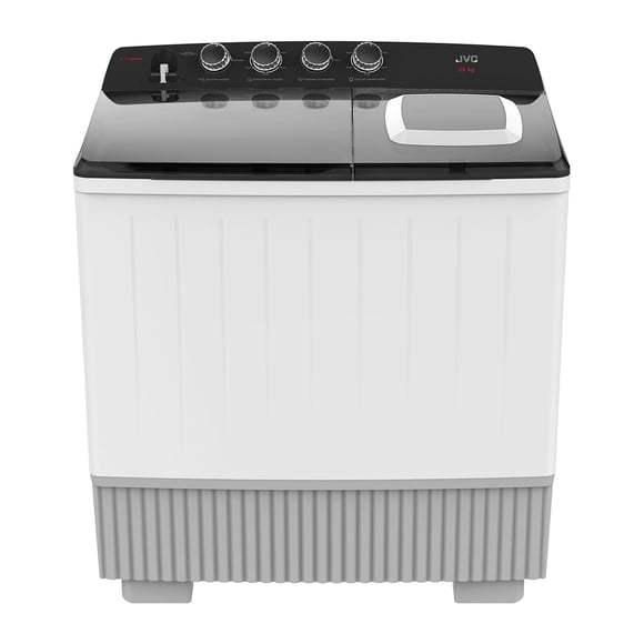 JVC Lavadora Doble Tina, Capacidad 25 kg Mod. JCTT2509BK. 4 niveles de agua, Tina y canastilla Interior de Plástico, color Blanco