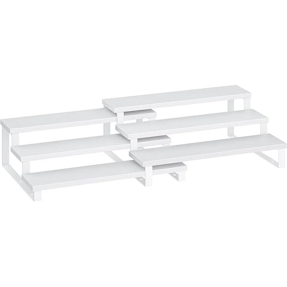 SONGMICS Display Risers, Set of 2 Engineered Wood Perfume Organizer Stand, 3-Tier Cupcake Stand Holder, Spice Rack, Shelf Risers for Figures, Dessert Shelves, Snow White and Cloud White