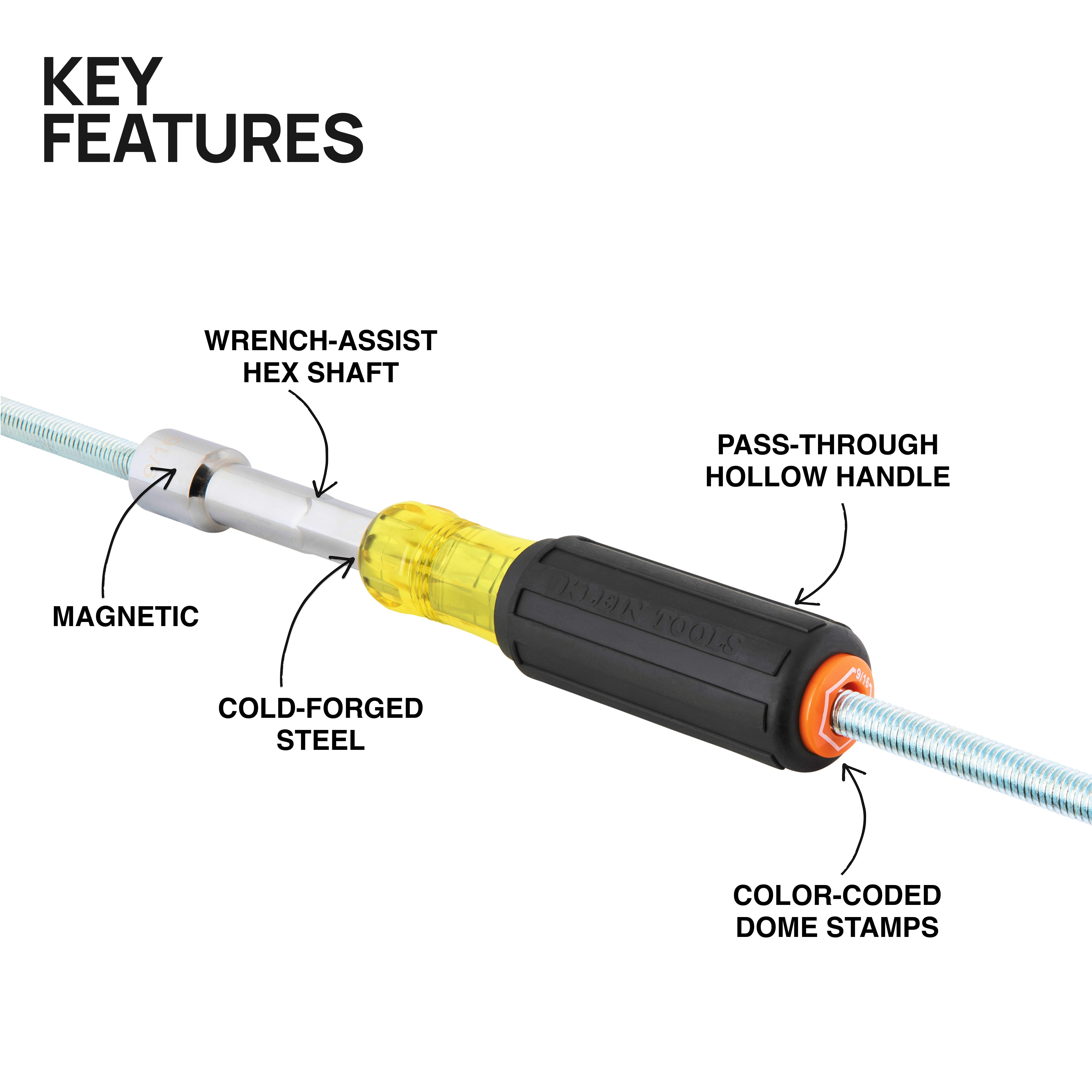 Klein Tools Color-Coded Magnetic Hollow-Shaft Heavy-Duty Nut Driver Set, 6 Pieces
