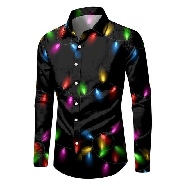 Camisa para hombre con copos de nieve y cuello abatible, manga larga, estampado HD de Papá Noel rojo, cómoda y suave, 2024