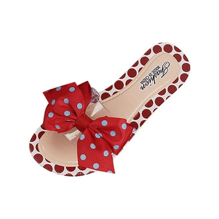 

ZMHEGW Women Beach Summer Elegant Flat Med Slipper Sandals Bow Knot Dot Shoes