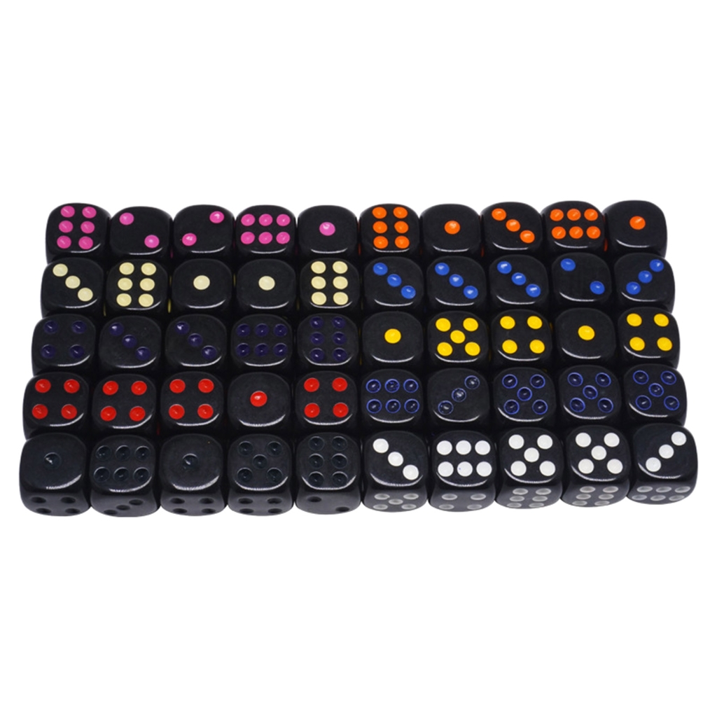OOKWE Set of 50 Dot Dice Six Sides 14mm Black Dice Kids Learning