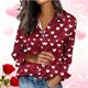 thumbnail image 2 of Mujeres Manga Larga Tops Casual Día de San Valentín Impreso Satén Blusa Botón-Arriba Solapa Suéter Top para el Invierno Y la Primavera, 2 of 9