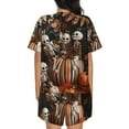 thumbnail image 6 of Uemuo Whimsical Halloween Skeletons Pattern Women's Short-Sleeved Pajama, Button-Front Loungewear, 2-Piece Summer Sleepwear, Elastic Drawstring Shorts-Small, 6 of 7