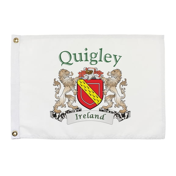 Quigley Irish Coat of Arms Small White Flag - 16"x10.5" inches