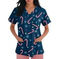 thumbnail image 4 of Dwellite Christmas Scrubs Tops for Women Plus Size Stretchy Short Sleeve V Neck Snowman Printed Nurse Scrub Medical Uniform Royal Blue L, 4 of 4
