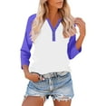thumbnail image 2 of yoeyez 3/4 Length Sleeve Womens Tops Dressy Casual Button V Neck Henley Shirt Color Block Tunic Blouses Cotton Comfy Fashion Fall Tee Purple,S, 2 of 7