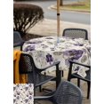 thumbnail image 5 of Outdoor Tablecloth with Umbrella Hole for Patio/Picnic/Party/Camping, Spring Botanical Waterproof Table Cloth Square Cover Washable, Watercolor Purple Floral Leaf Vintage Beige (60"x 60"), 5 of 9