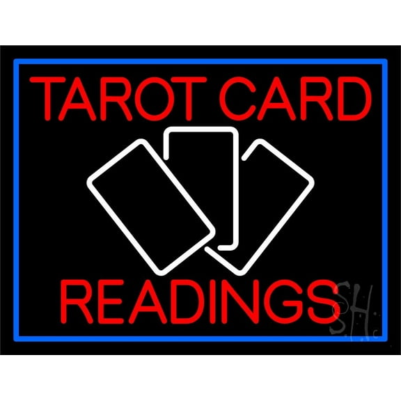Red Tarot Cards Readings And White Border LED Neon Sign 15" Tall x 19" Wide - inches Black Square Cut Acrylic Backing, with Dimmer - Bright and Premium built indoor LED Neon Sign for Storefront.