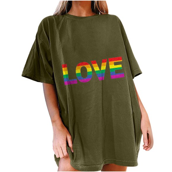 RKSTN Rainbow Pride Shirt Women Tie Dye LGBT T-shirt Love Letter Printing Casual Lgbtq Pride Month Tee Top
