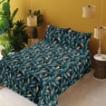 thumbnail image 2 of Ambesonne Leaves Greenery Fitted & Flat Sheet with Shams 4 Pcs Set, Leafy Night Jungle, Calking, Teal Cadet Blue Peach, 2 of 5