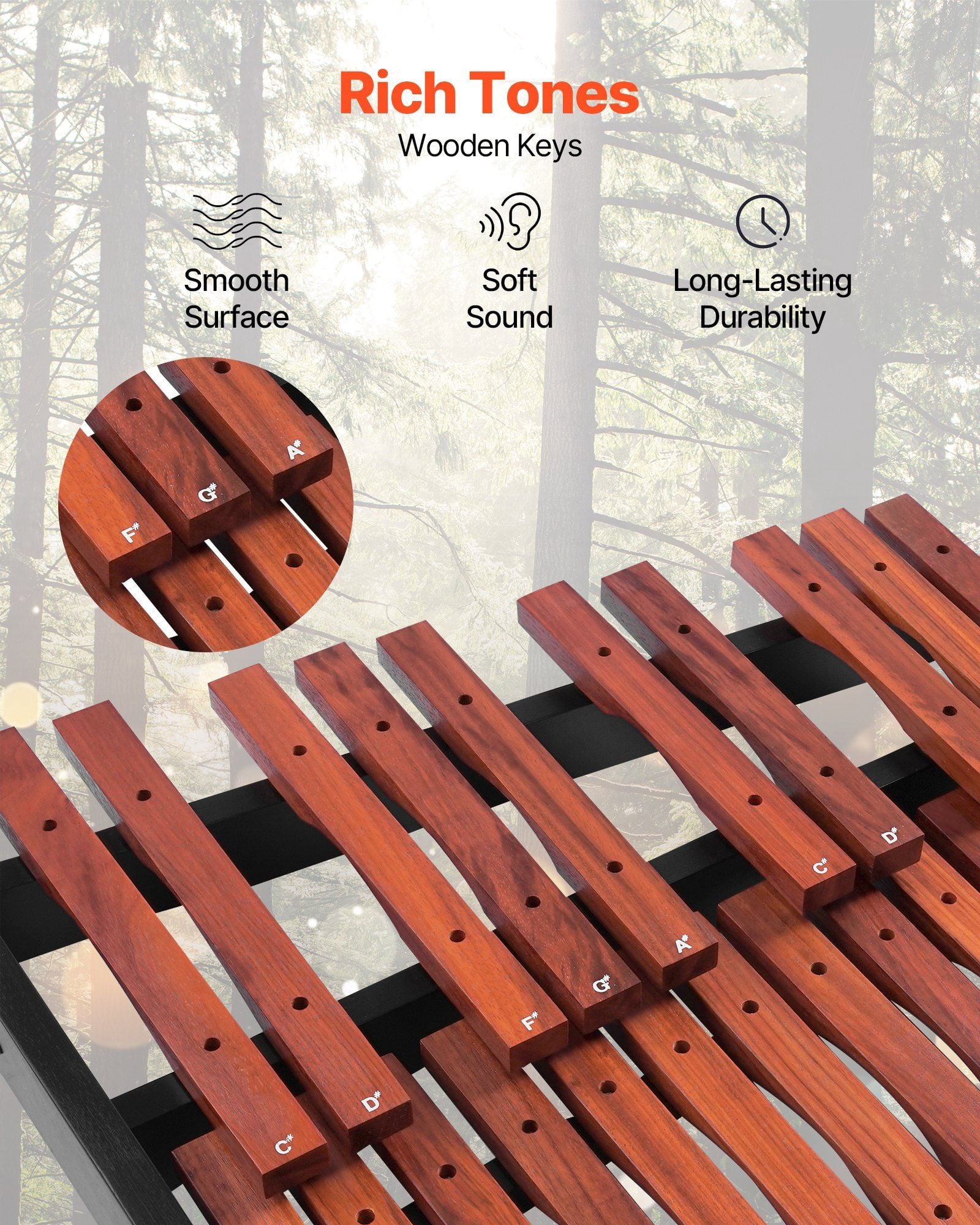 Glockenspiel Xylophone, 37 Notes, Wooden Professional Xylophone Percussion Instrument, with Height Adjustable Stand, 4 Mallets, Carrying Bag, Beginner Musical Instrument Kit for Adults and Kids
