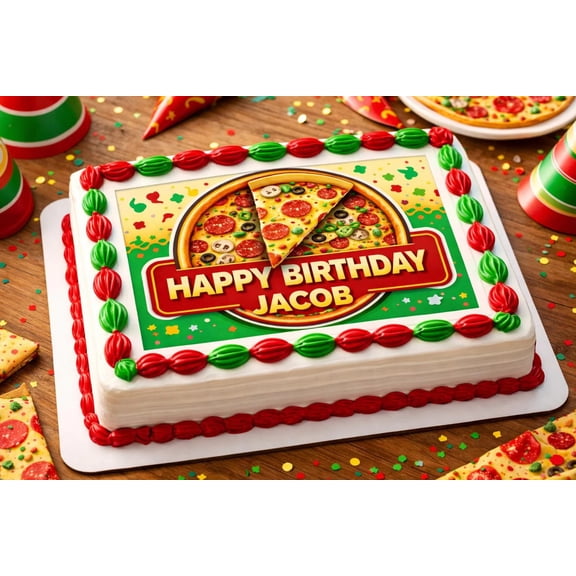 SugarMeLicious Pizza Birthday Cake Topper, Personalized Edible Image Cake Decoration, Pizza Party Theme Birthday Cake, Custom Name 1/4 Sheet Frosting Sheet